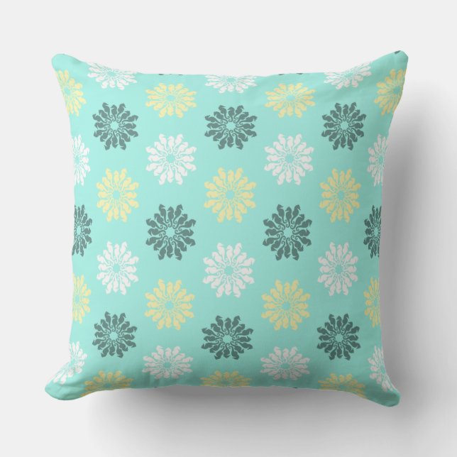 Sea Flowers Aqua Throw Pillow (Front)