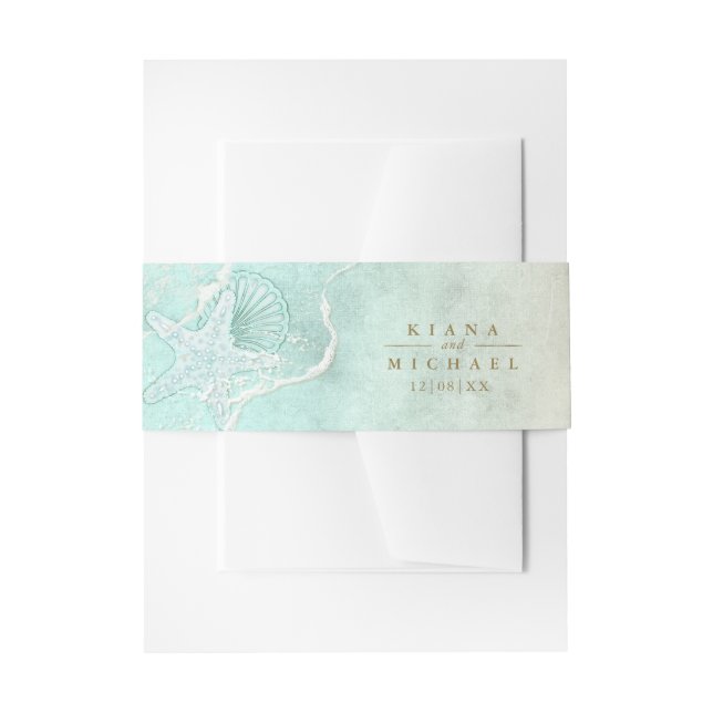 Sea Foam Beach Starfish Wedding ID837 Invitation Belly Band (Front Example)