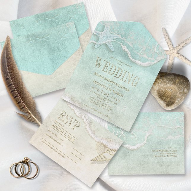 Sea Foam Beach Wedding ID837 All In One Invitation (Creator Uploaded)