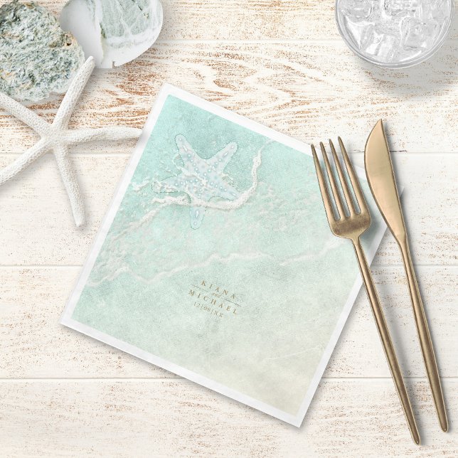 Sea Foam Beach Wedding Starfish ID837 Napkin (Creator Uploaded)