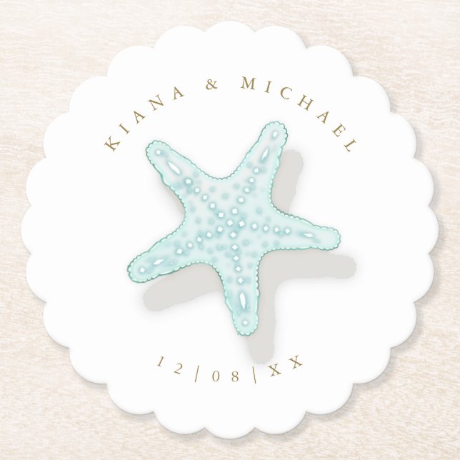 Sea Foam Beach Wedding Starfish ID837 Paper Coaster (Front)