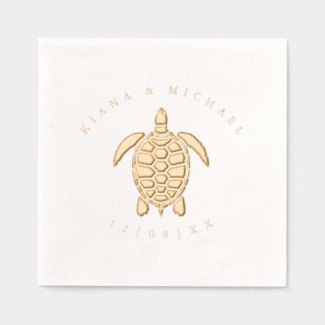 Sea Foam Beach Wedding Turtle ID837 Foil Napkins (Front)