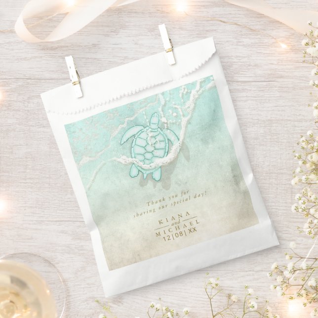 Sea Foam Beach Wedding Turtle Thank You ID837 Favour Bags (Clipped)