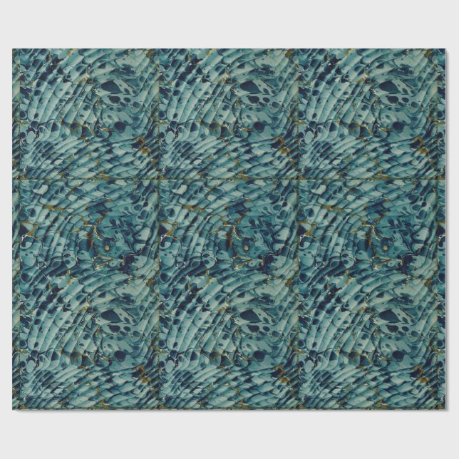 Sea Foam Blue Marbleised Book Endpapers Wrapping Paper (Flat)