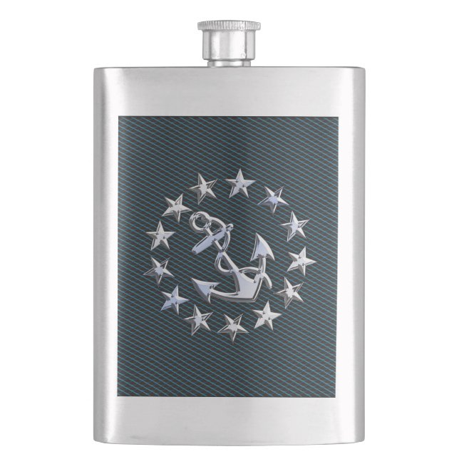 Sea Foam Chrome Yacht Flag Automotive Grille Print Hip Flask (Front)