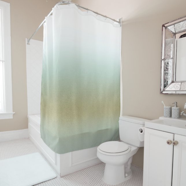 Sea Foam Gold White Elegant Beach Modern Coastal Shower Curtain (In Situ)
