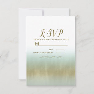 Sea Foam Gold White Elegant Beach Wedding RSVP Card