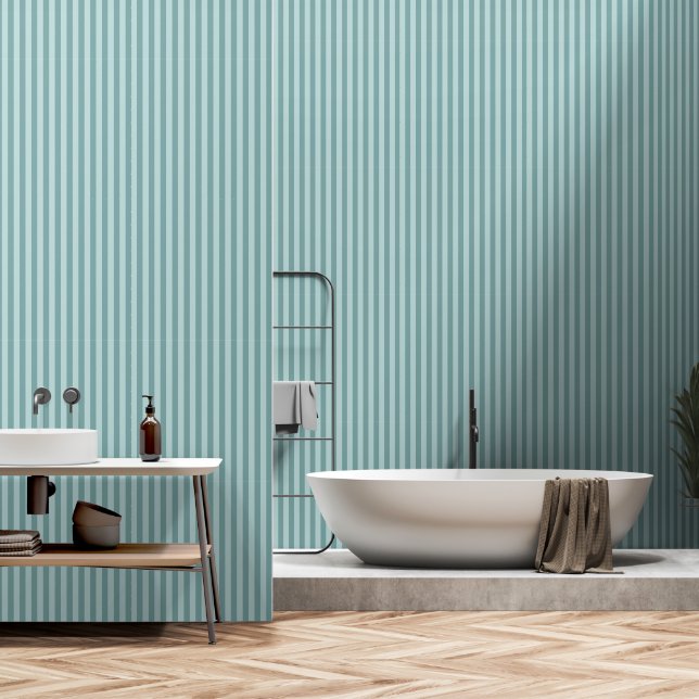 Sea Foam Green And Dusty Teal Stripes Wallpaper (Bathroom)