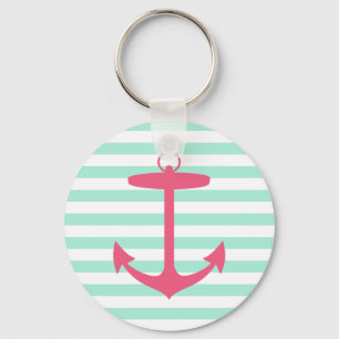 Sea Foam Green and Pink Anchor Key Ring