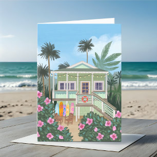 Sea Foam Green Beach House Blank  Card