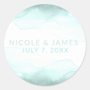 Sea Foam Green Beach Watercolor Modern Wedding Classic Round Sticker