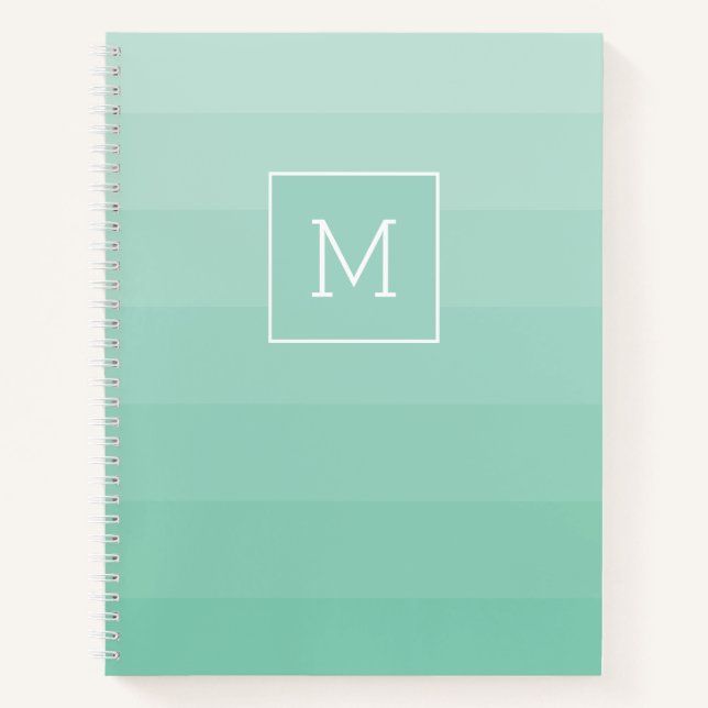 Sea Foam Green Horizontal Stripes Monogram Initial Notebook (Front)
