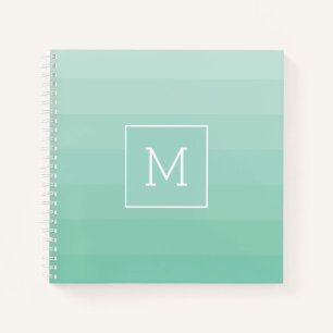 Sea Foam Green Horizontal Stripes Monogram Initial Notebook