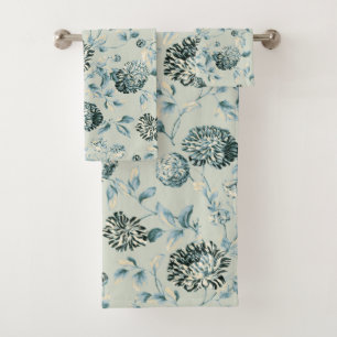 Sea foam Green Tansy Modern Vintage Floral Toile Bath Towel Set