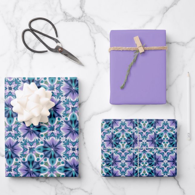 Sea-foam Green, Violet, Jade & White Tile Pattern  Wrapping Paper Sheet (Front)