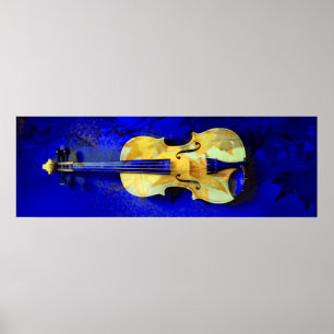 Sea Foam Green Violin Sapphire Blue Maple Leaves Poster
