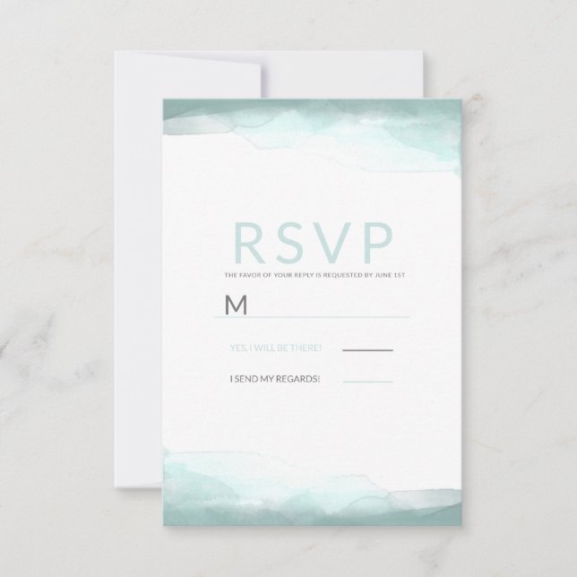 Sea Foam Green Watercolor Modern Wedding RSVP (Front)