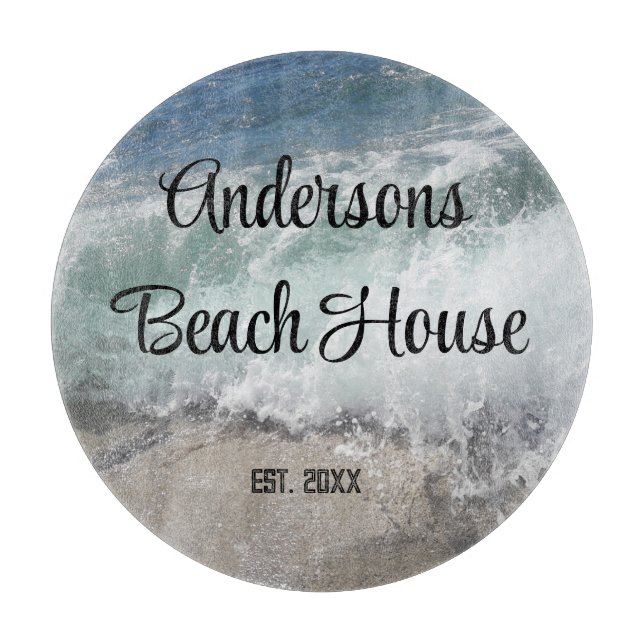 Sea Foam Ocean Waves Family Name Keepsake Cutting Board (Front)