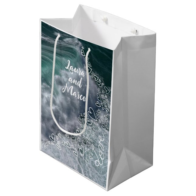 Sea foam photography with Doodle hearts Medium Gift Bag (Front Angled)