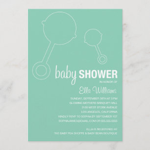 SEA FOAM RETRO RATTLES BABY SHOWER INVITATION