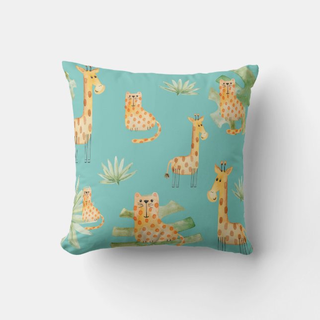 Sea Foam Sage Boy | Jungle Safari Animals Nursery Cushion (Front)