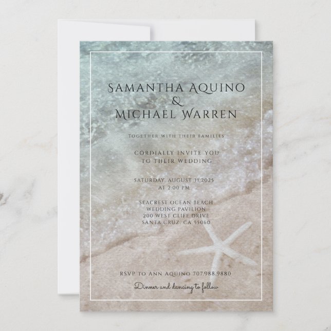 Sea Foam Sand Ocean Beach Wedding Invitation (Front)