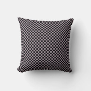 Sea Fog Purple and Black Chequerboard Squares Cushion