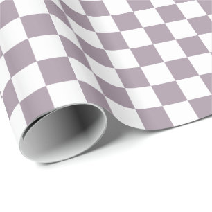 Sea Fog Purple and White Chequerboard Squares Wrapping Paper