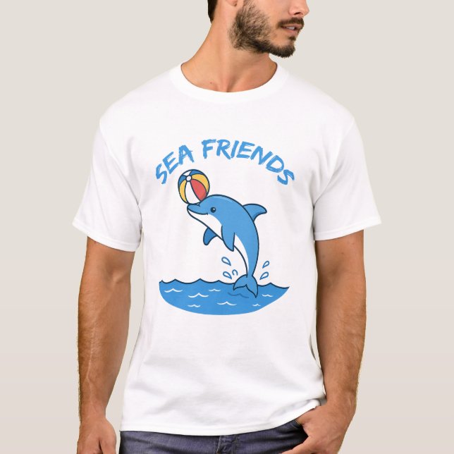 Sea Friends - Cute Dolphin with Beach Ball | Ocean T-Shirt (Front)