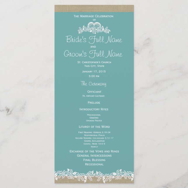 Sea Garland Aqua Wedding Program Programme (Front)