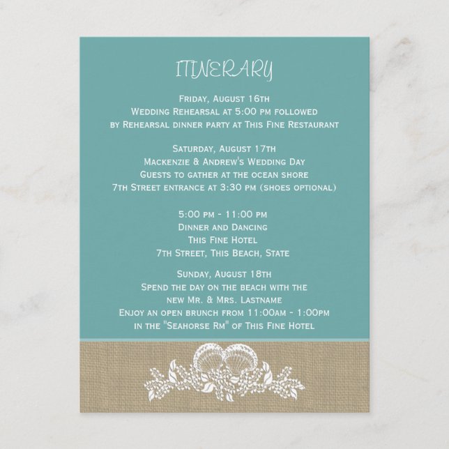 Sea Garland Beach Wedding Itinerary Enclosure Card (Front)