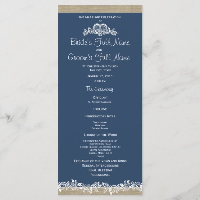 Sea Garland Navy Blue Wedding Program Programme (Front)