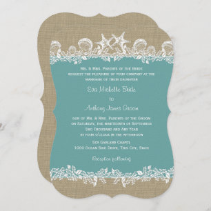 Sea Garland Teal Beach Wedding Invitation