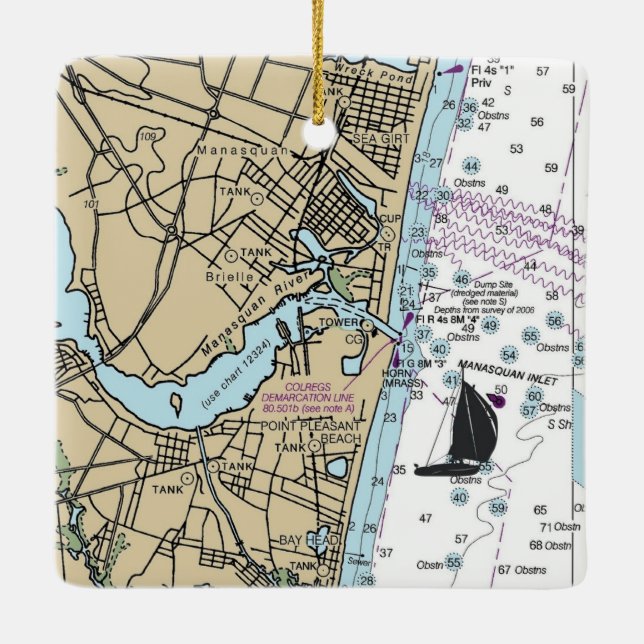 Sea Girt NJ Chart Ceramic Ornament (Back)