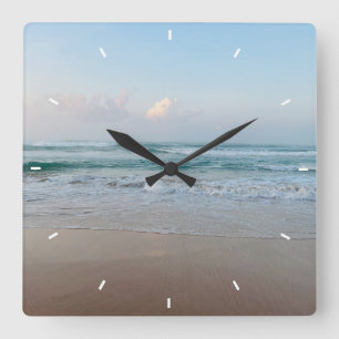 Sea Glass and Beach Wood Nautical - Blue Teal  Square Wall Clock