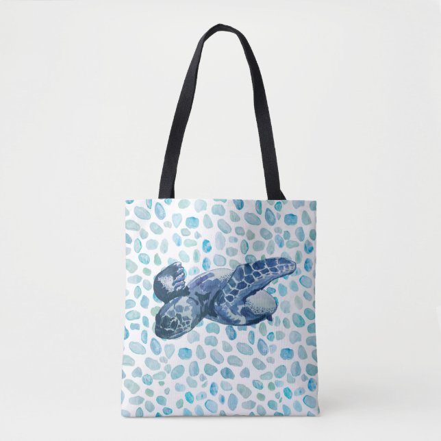 Sea Glass Beach Coastal Sea Turtle Tote Bag (Front)