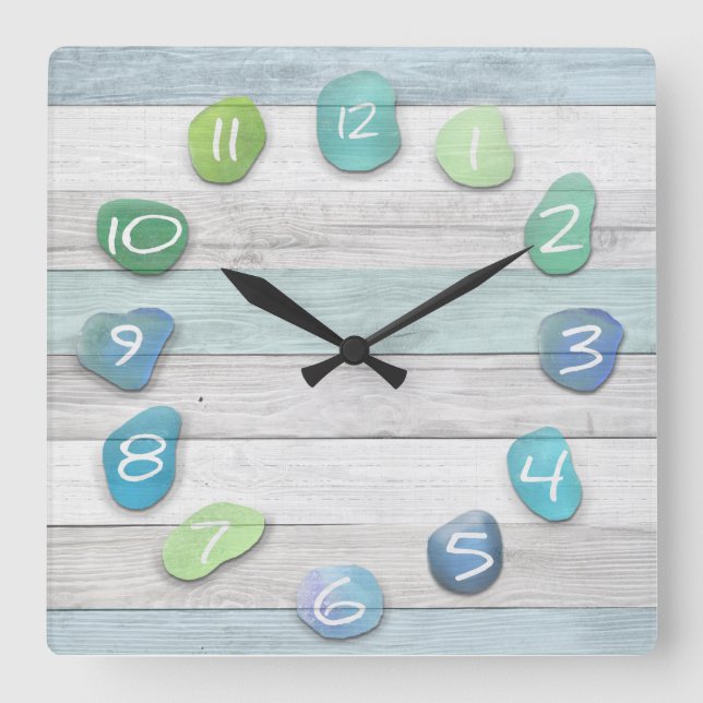 Sea Glass Beach Driftwood Ocean Square Wall Clock (Front)
