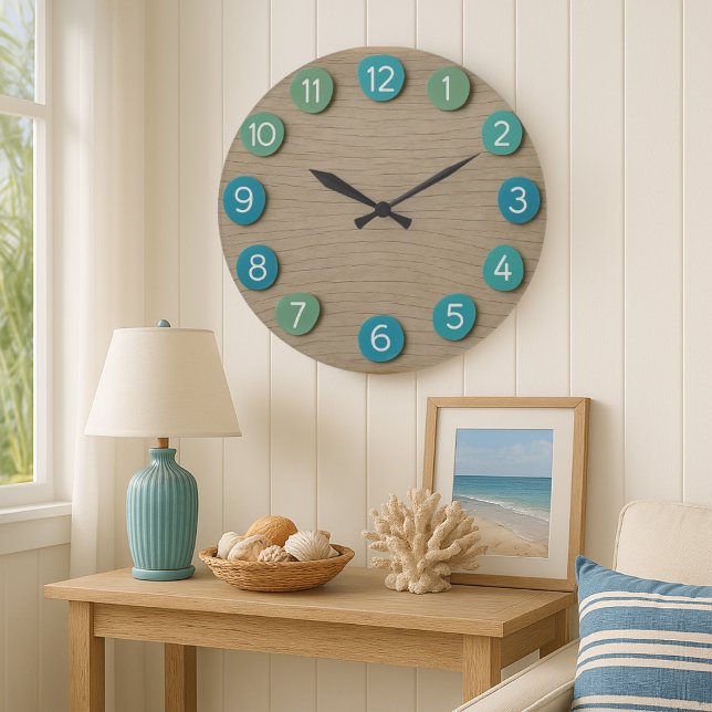 Sea Glass Beach Driftwood  wood background Large Clock (Creator Uploaded)