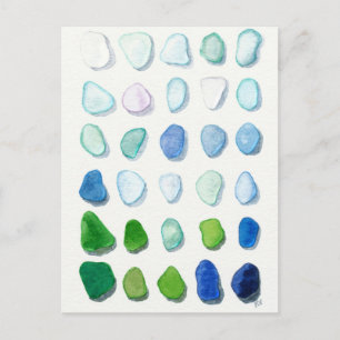 Sea glass, beach glass art painting post card