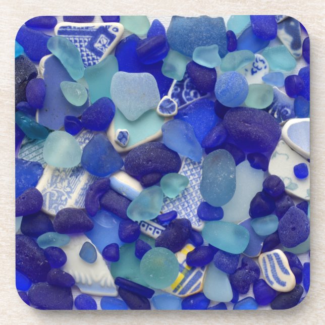 Sea glass, beach glass, blue aqua photo coasters (Front)