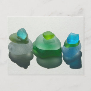 Sea glass, beach glass, blue, green, post card