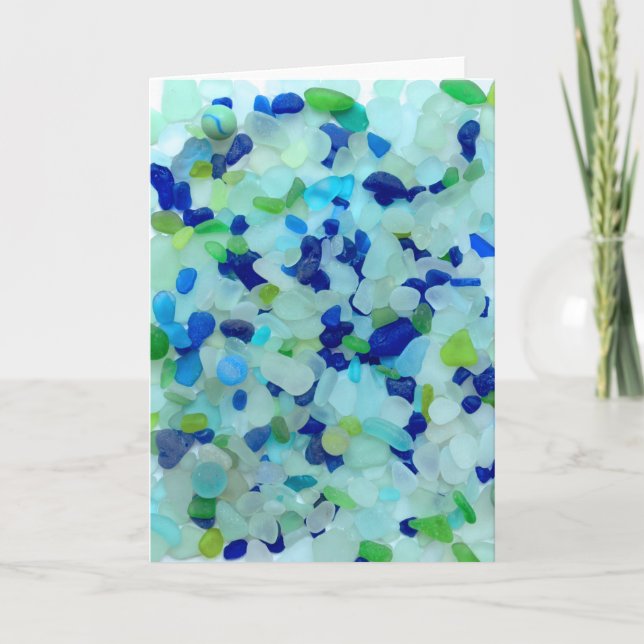Sea glass, beach glass blues photo greeting card (Front)