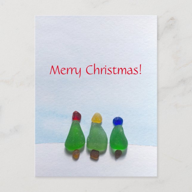 Sea glass, beach glass Christmas post card (Front)