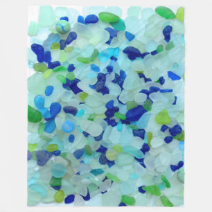 Sea glass, beach glass cobalt blue aqua green fleece blanket
