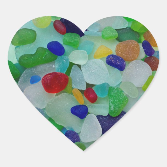 Sea glass, beach glass, heart stickers (Front)