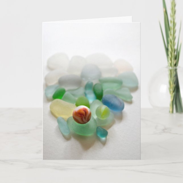 Sea glass, beach glass marble photo greeting card (Front)