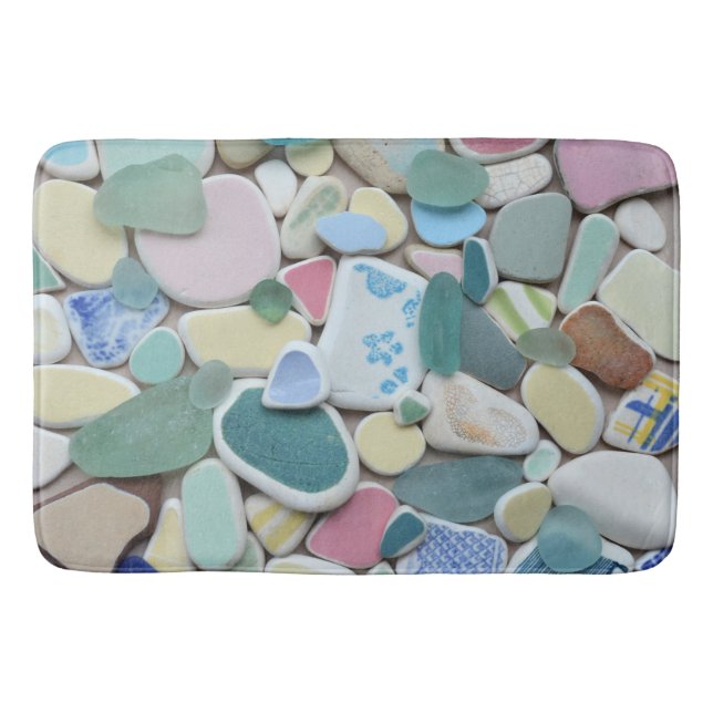 Sea glass, beach glass pastel blue, green, aqua bath mat (Front)
