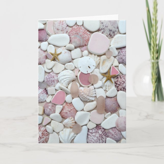 Sea glass, beach glass pink photo greeting card (Front)