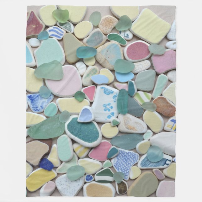 Sea glass, beach glass pottery blue aqua pastel fleece blanket (Front)