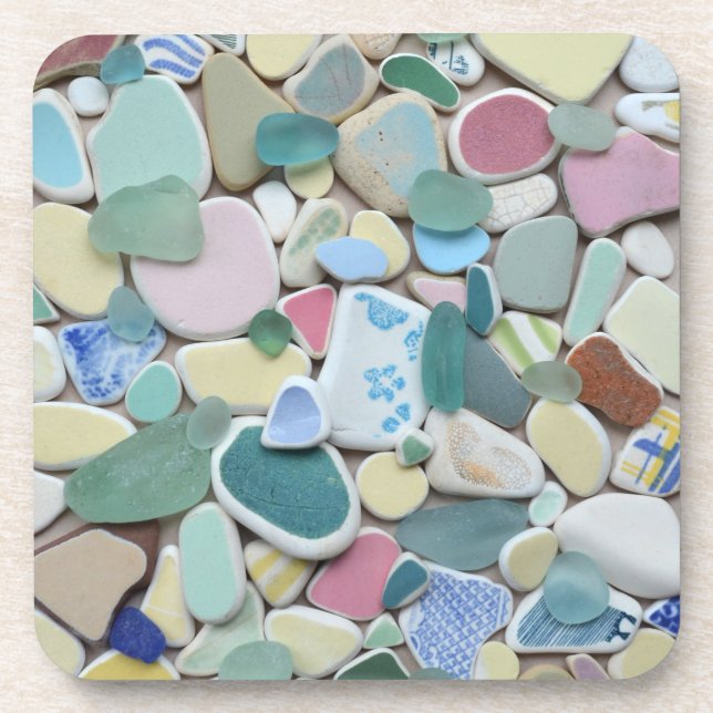 Sea glass, beach glass pottery photo coasters (Front)